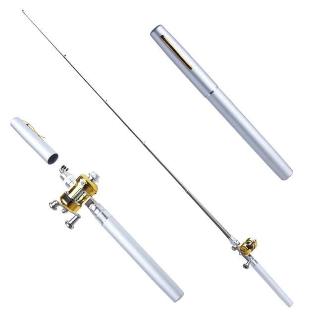 Mini Stylo Canne Ă PĂȘche TĂ©lescopique de Poche Argent